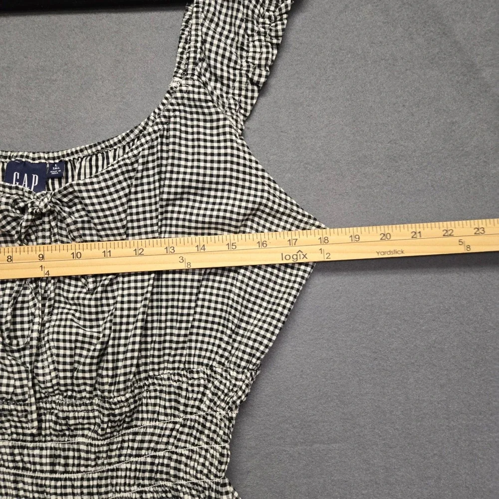 Gap Gingham Cottagecore Country Mini Dress Womens L Tall Black Ruffle Sleeve - Picture 8 of 13